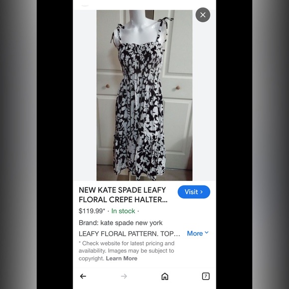 Kate Spade Black and White Floral Maxi Dress. Smocked top. - Picture 5 of 5